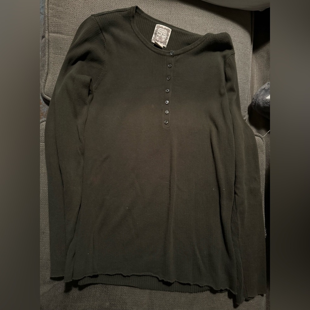 Polo Jeans, olive green button up long sleeved shirt, SIZE LARGE